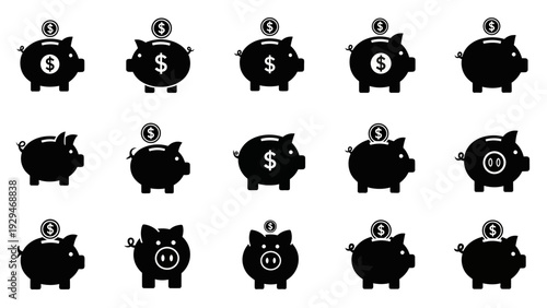 Black piggy banks with coins.