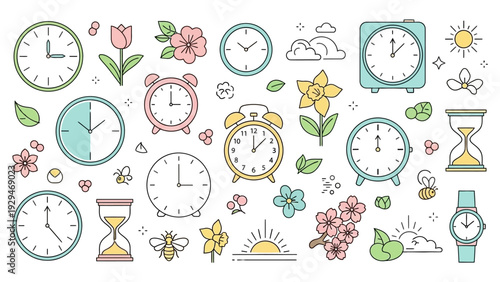 Collection of various clock faces.