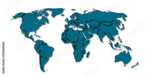 world map on blue 3d