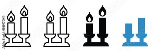 Shabbat and Jewish ritual candle vector pack, includes traditional candle icons for spiritual practices, religious observance, holiday celebration, and cultural design projects.