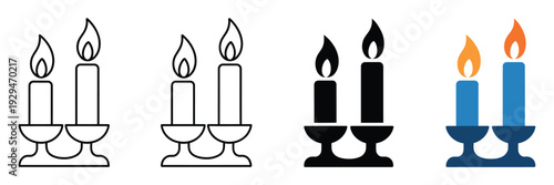 Shabbat candle vector collection, Jewish ritual icons, traditional candles for cultural, religious, and spiritual design projects, educational, and holiday illustration purposes.