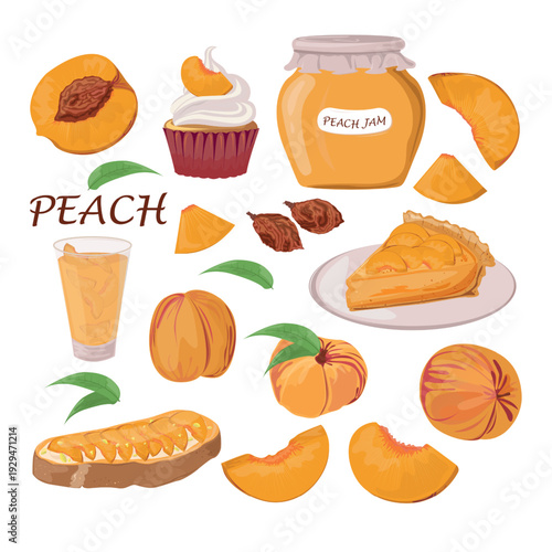 Peach Set Fresh Fruit Desserts and Food Collection