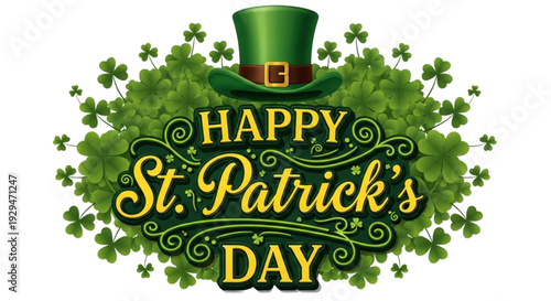Happy St. Patrick's Day Festive Greeting with Green Leprechaun Hat and Shamrocks for Holiday Promotions and Social Media