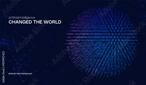 Abstract ai cyber background with 3d sphere from dots and circles. Big data digital science and technology design and tech blockchain blue business concept. Computer network connection pattern.