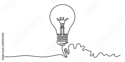 Continuous line art drawing of a light bulb symbolizing creativity and new ideas Vector, illustration