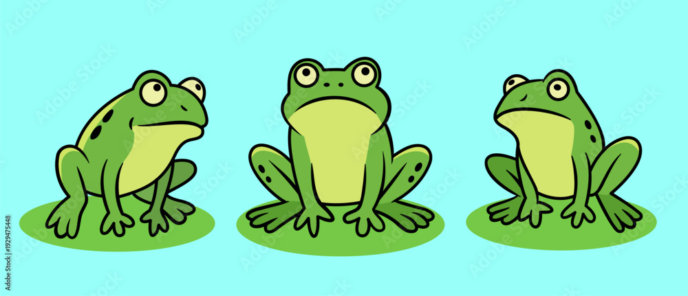 Fototapeta premium Frog cartoon character illustration. Vector set