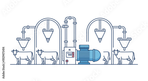 Animal Hygiene Icon automated cleaning system for livestock, bovine silhouettes under washing, farm hygiene and livestock care vector illustration.