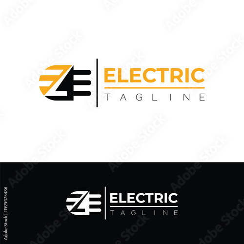 Modern Electric Logo with Plug and Light Bulb Shape – Electrical Energy Monogram Vector