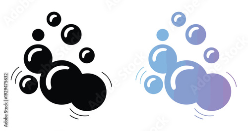 Foam and soap bubbles vector illustration, includes water bubbles, soapy foam, and cleaning icons for hygiene, bath, and personal care design projects.