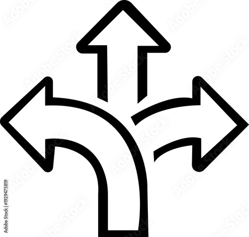Choice between three roads icons. Three-way directional arrow collection. Way, road, direction, branching, arrows - stock vector. isolated on transparent background 