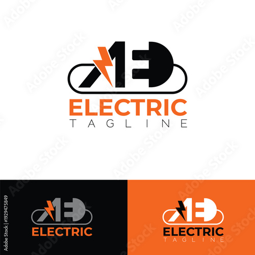 Modern Electric Logo with Lightning Bolt and Plug Symbol – Energy Company Monogram Vector