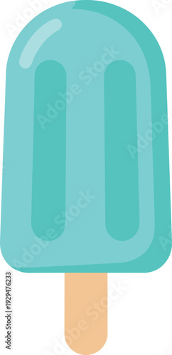 Aqua popsicle with rounded rectangular shape over a light brown wooden stick