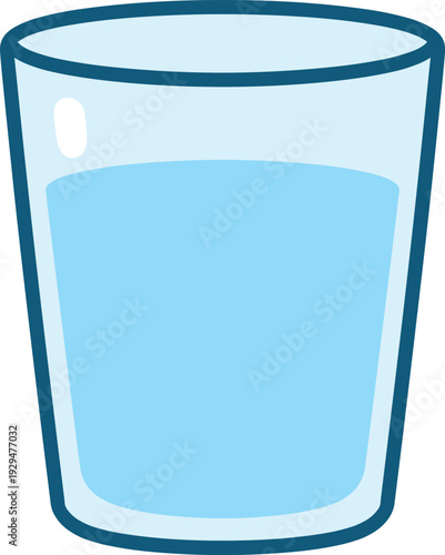 Illustration of a short glass half-filled with light blue liquid