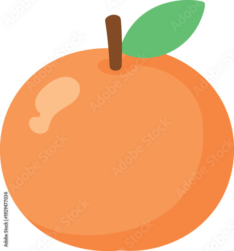 Illustration of a simple and round satsuma mandarin orange with stem and leaf