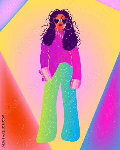 Illustration of a fashionable girl on a yellow background.