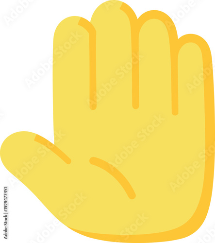 Raised hand displays a gesture of stopping or requesting attention on white background