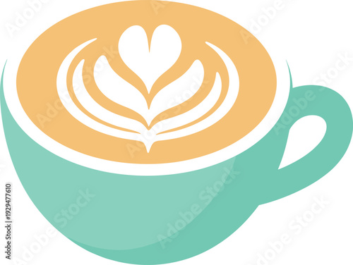 Cup of latte with heart shaped milk foam isolated on white background