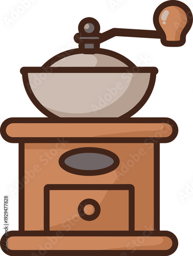 Antique coffee grinder with drawer on a white background