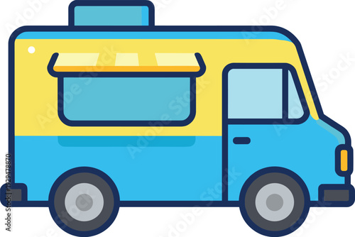 Cartoon illustration of a two-toned food truck with a modern design and thick outline