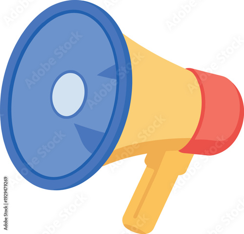 Colorful megaphone announces important messages or news to an audience