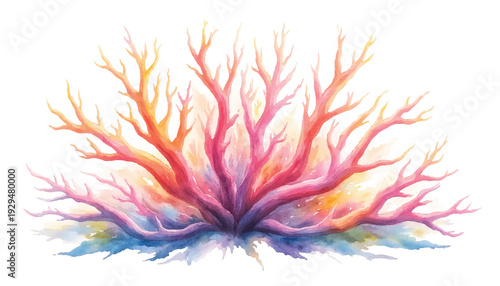 Vibrant coral reef illustration with colorful branches.