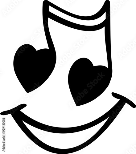 This black musical note with heart icon features a clean and modern silhouette element that beautifully combines the universal symbol of music with a heart shape representing passion and emotion.