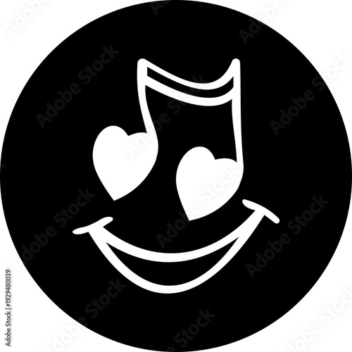 This black musical note with heart icon features a clean and modern silhouette element that beautifully combines the universal symbol of music with a heart shape representing passion and emotion.