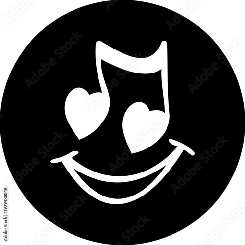 This black musical note with heart icon features a clean and modern silhouette element that beautifully combines the universal symbol of music with a heart shape representing passion and emotion.