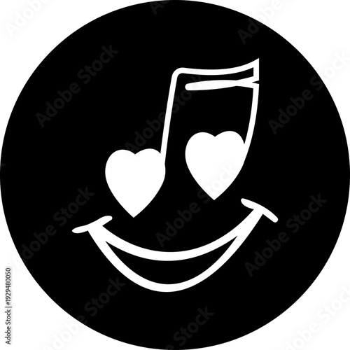 This black musical note with heart icon features a clean and modern silhouette element that beautifully combines the universal symbol of music with a heart shape representing passion and emotion.