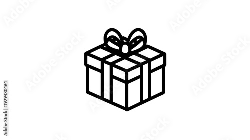 Line-art depiction of a gift box with ribbon, isolated on a white background
