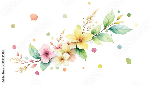 Watercolor floral arrangement with colorful flowers.