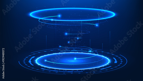 Abstract quantum technology background with rotating rings around a high-tech sphere, symbolizing advanced computation, high-speed data processing, futuristic digital systems, next-generation