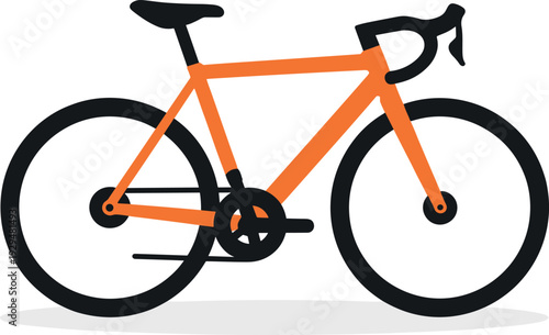 Illustration of an orange road bike with black components on a white background