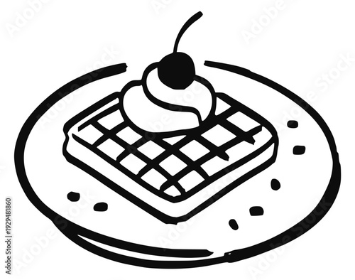 Waffle with whipped cream icon illustration
