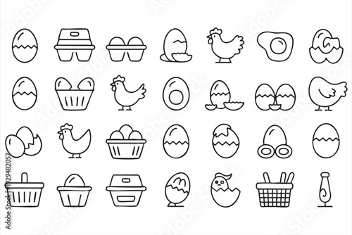 Egg and Poultry Vector Icons for Food Production and Nutrition