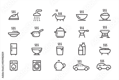Kitchen and Bathroom Steam Outline Icons for Home Service Graphics