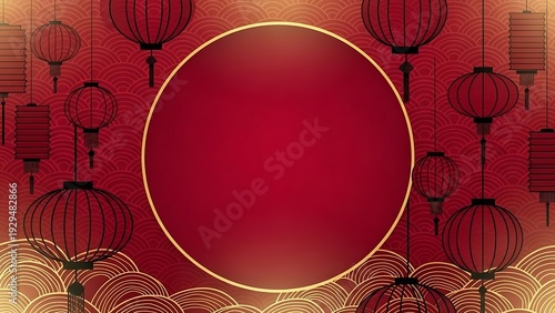 Decorative red lanterns with a golden circle background for festive celebrations