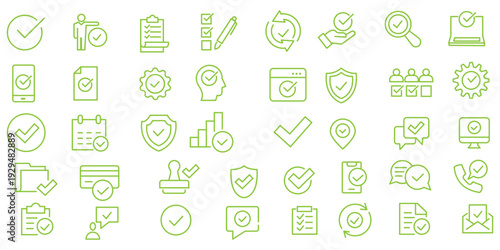 Inspection web icons in line style. Examination, testing, quality control, check, inspect, collection. Editable stroke. Vector illustration.