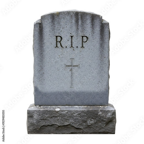 Tombstone with RIP inscription, isolated on white or transparent background. PNG format.