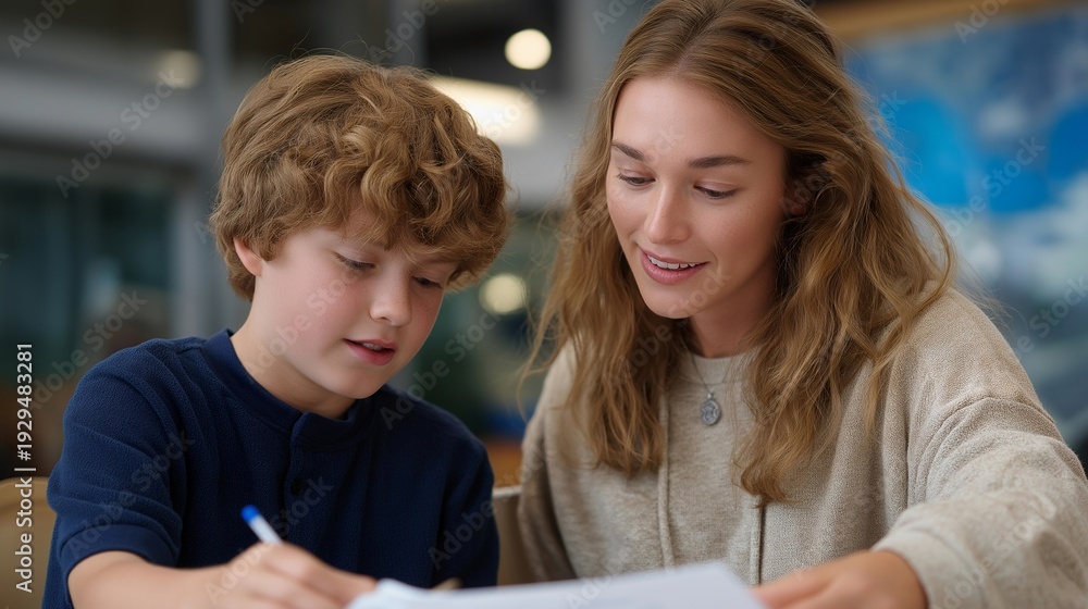custom made wallpaper toronto digitalSpecial education teacher working one on one with child with learning disability using tactile materials, perfect for inclusive education, special needs teaching, learning support, child