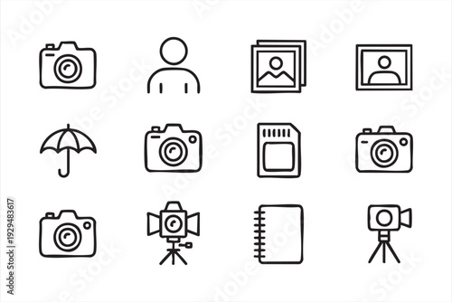 Photography and Media Line Art Icon Set for Digital Content Design