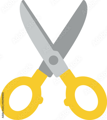 Simple yellow handled scissors with grey blades in open position