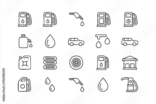 Modern Fuel and Gas Line Art Icons for Transportation Applications