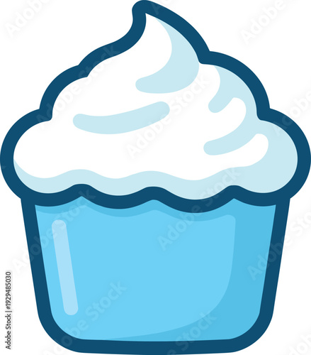 Stylized cupcake with blue wrapper and white frosting illustration