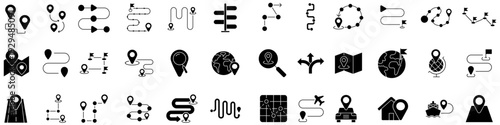 Route icon vector set. Path Illustration sign collection. Direction symbol. Navigation logo. 