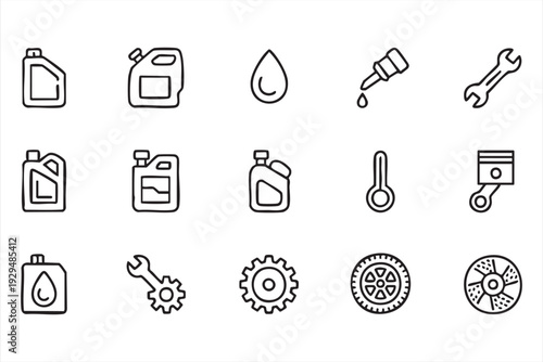 Vehicle Oil and Service Line Art Icons for Mechanic and Repair Concepts