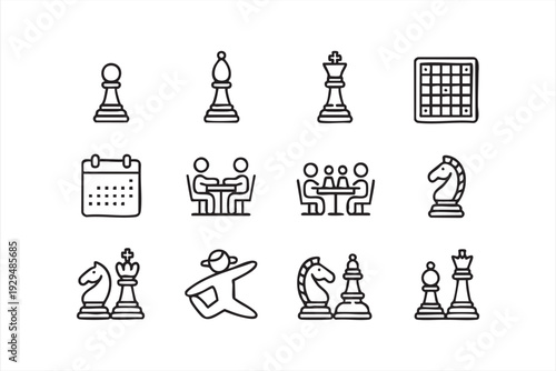 Professional Chess Outline Icons for Board Game Branding and Design