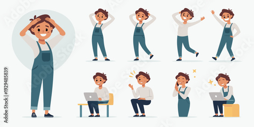Icon set of people with different pose and expression, perfect for stickers, character, avatar and other design needs