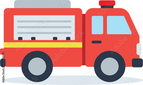 Stylized cartoon fire truck with basic shapes and vibrant colors on white