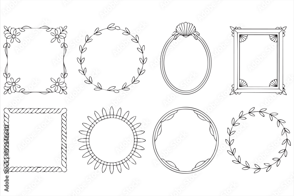 Obraz premium Elegant Floral Line Art Frames and Decorative Borders Vector Set